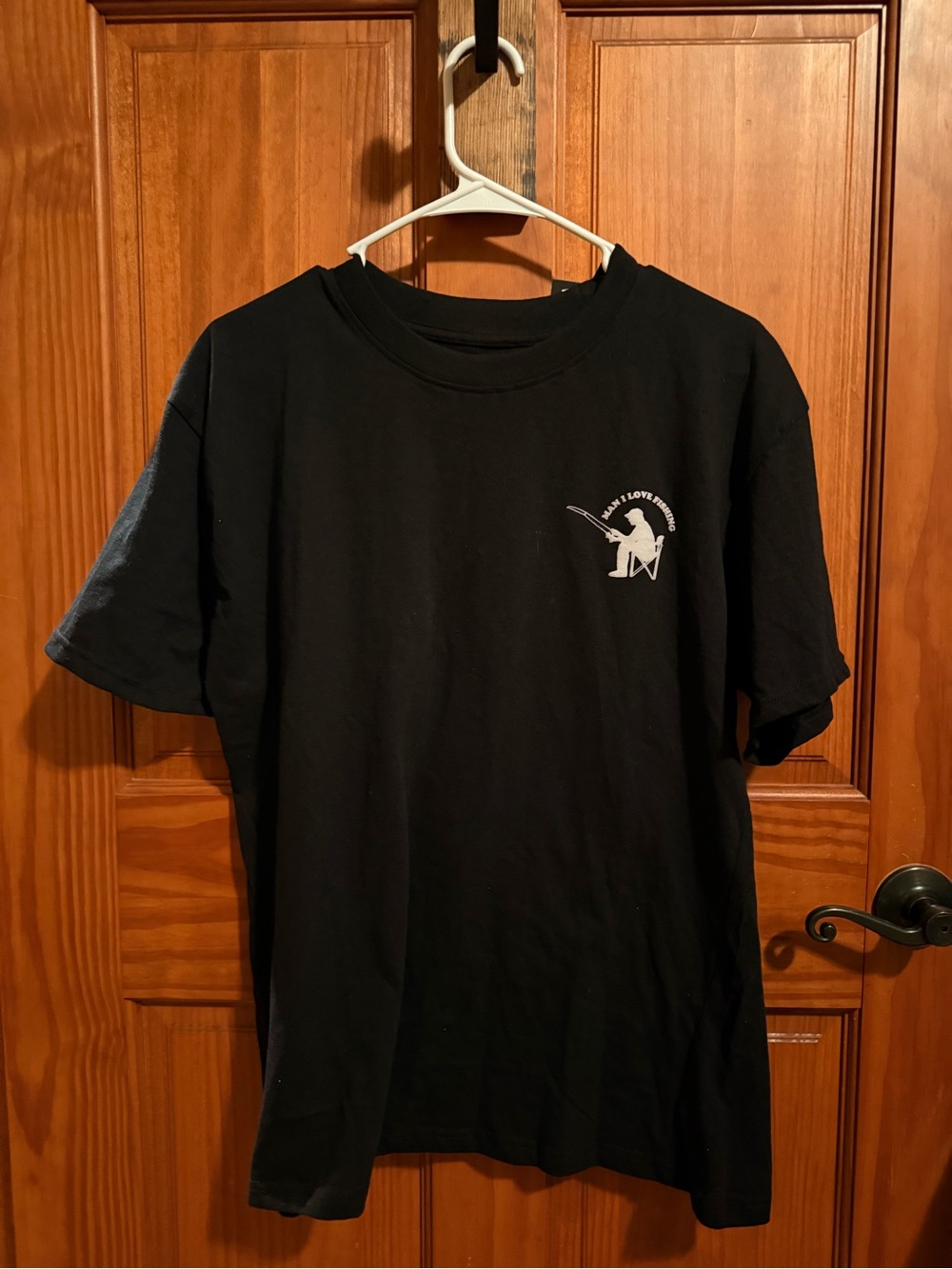 Black Short-Sleeve Graphic Tee with Fishing Logo